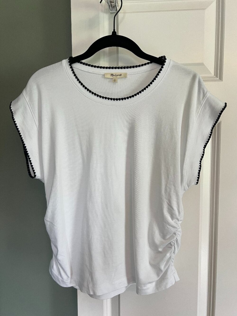 Madewell White Tee Black Trim Short Sleeve Top Size M